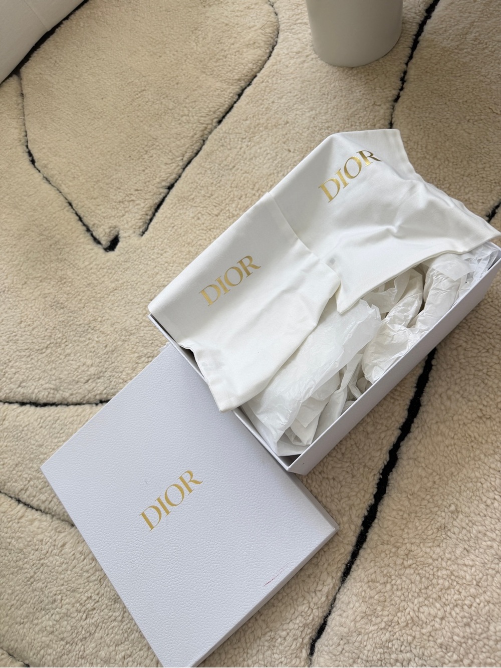 Dior White Box with Gold Logo and White Dust Bags